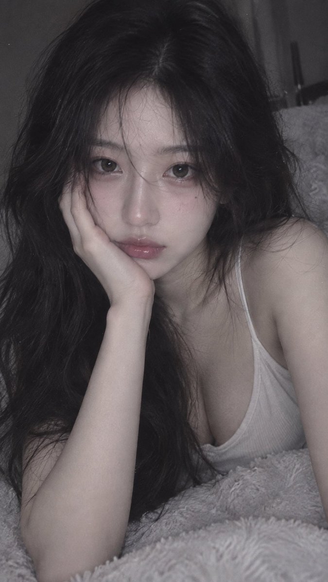 📱 iPhone 前置摄像头随手抓拍，9:16；18–22 岁、明确成年的漂亮东亚女性，约 1.75 米，精致五官，冷白通透肌肤，高挑纤细模特身材，胸部视觉约自然 E 罩杯。深色柔顺蓬松大波浪...