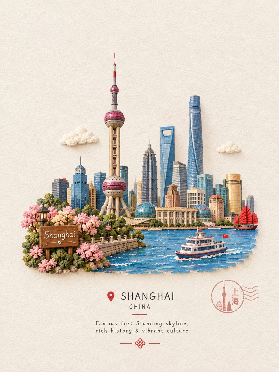 创建一个迷人的手工微缩旅行场景，以 [ICONIC STRUCTURE]（标志性建筑）作为主要焦点。 将这座地标展示为一个精美雕刻的小型 3D 模型，具有柔和圆润的细节、手工制作的纹理、细微的...