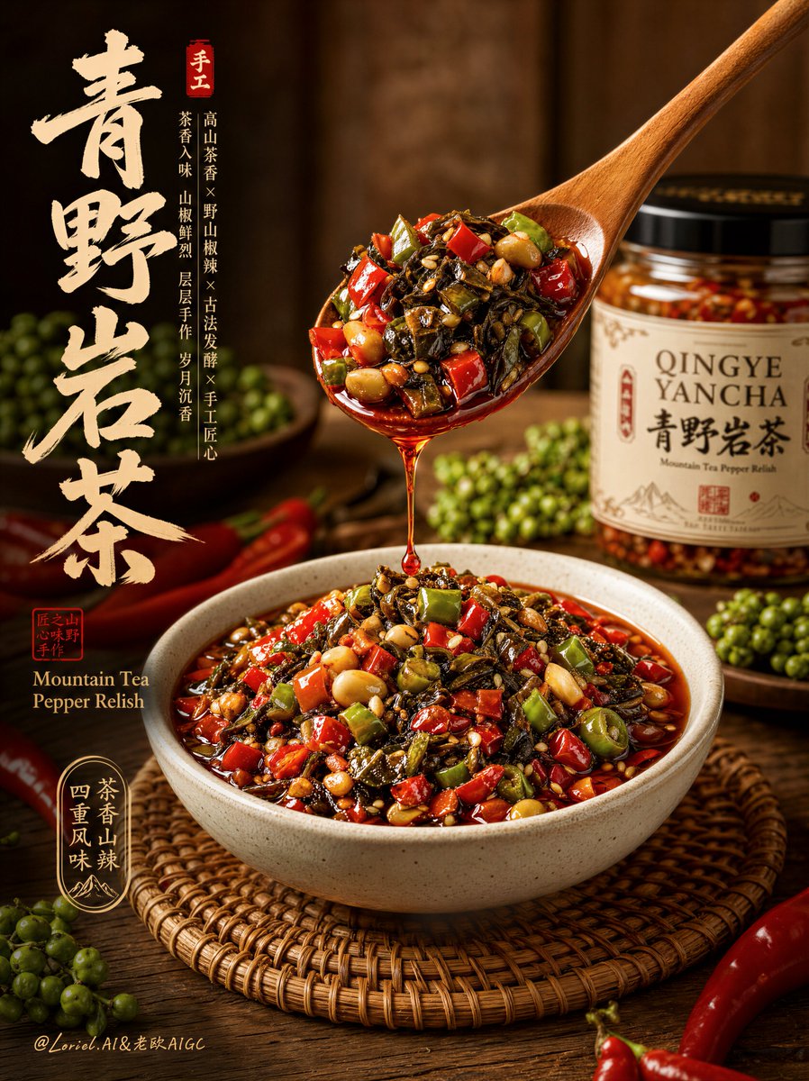 复制的中文原文,抄袭的广告语,普通的剁椒宣传单,丑陋的字体排版,粗糙的黑色字体,无法辨认的标签,扭曲变形的字母,变形的碗,假的勺子形状,浑浊的剁椒质感,看起来像塑料的油,细节不足的食材,剁椒存...