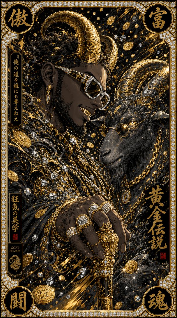 致敬你的 G O A T（史上最强） 真正的力量低声细语，裹挟在古老黄金的冷冽光辉之中。✨ 📸 使用 @Somake_ai 制作 #AIArt #AIイラスト︎︎ 提示词🔻 一个傲慢的人物呈锐...