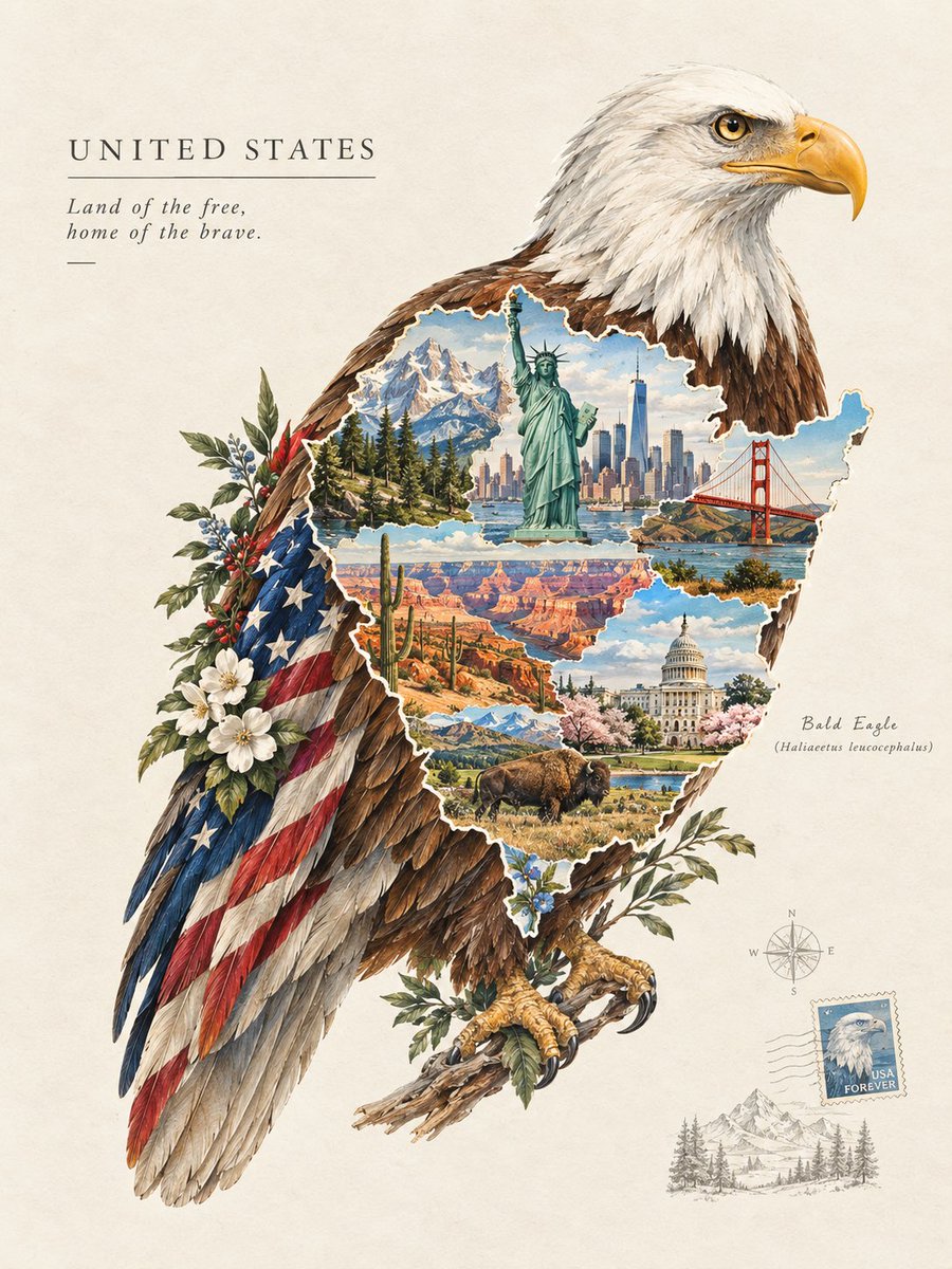 创作一幅精美的艺术插画，以[COUNTRY]（国家）的国鸟[NATIONAL BIRD]（国鸟）来代表该国家。让这只鸟自然地环绕着[COUNTRY]（国家）可辨识的轮廓展开，国家的地图清晰地呈...
