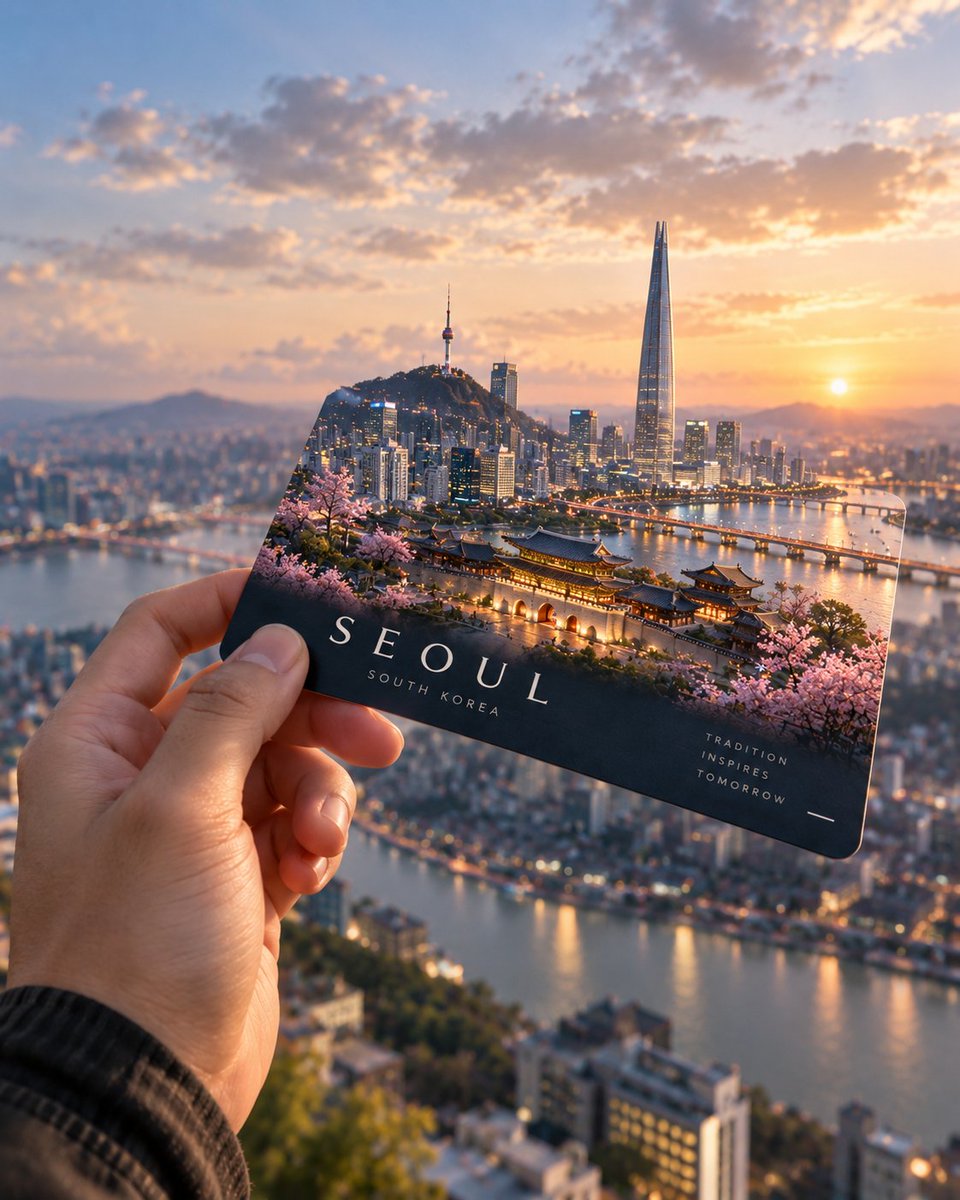 创作一张超写实电影级 4:5 纵向旅行摄影照片，画面中一只手自然持握着一张简约精致的旅行卡片，背景是辽阔的天空。 以 [COUNTRY NAME] 作为创意核心。将这张卡片化作通往目的地的鲜活...