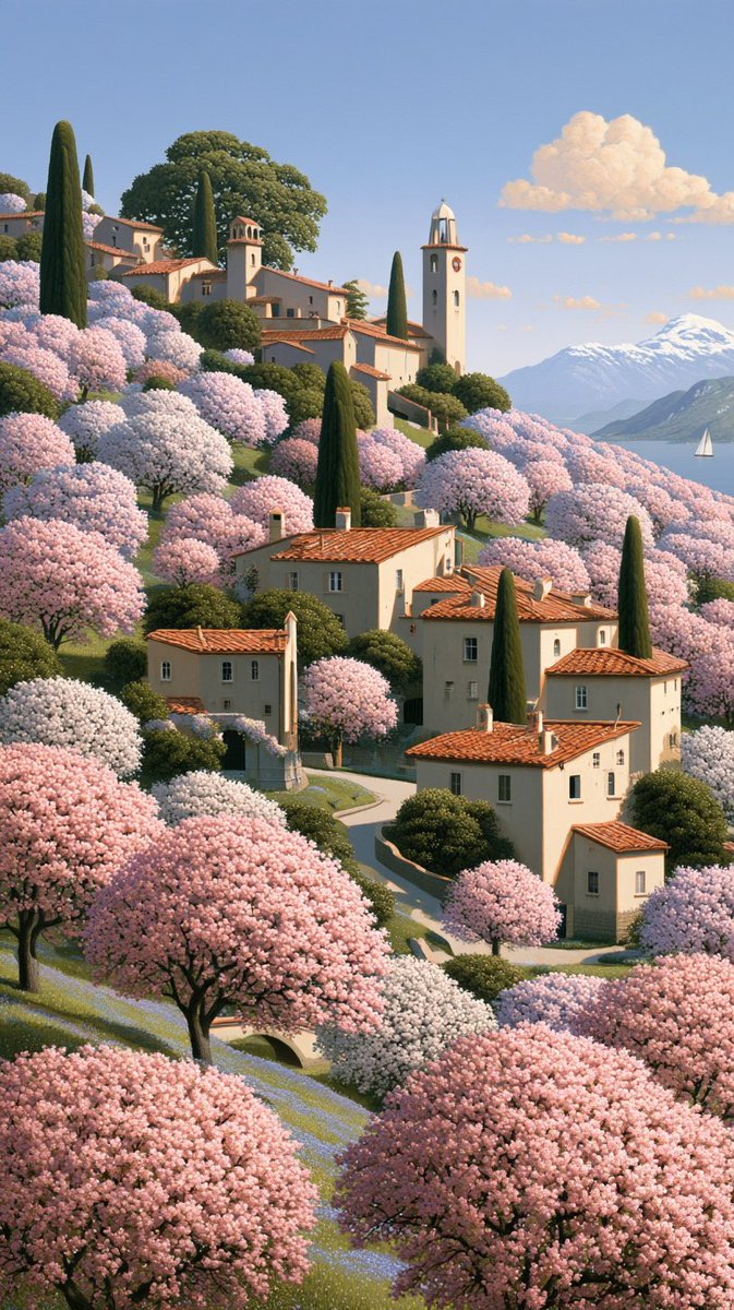 山丘披着花海与静谧，迈希尔·施里弗 (michiel schrijver) 的画作 --ar 9:16 https://t.co/pIioPbp...