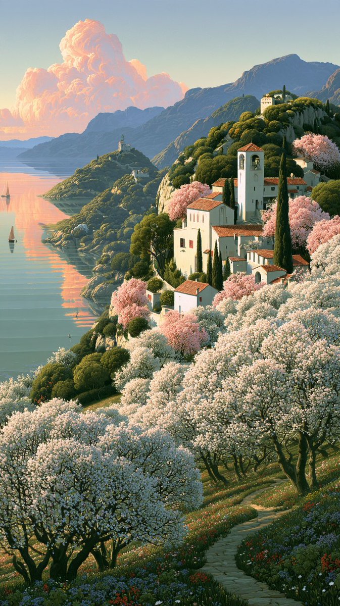 山丘披着花海与静谧，迈希尔·施里弗 (michiel schrijver) 的画作 --ar 9:16 https://t.co/pIioPbpkeT