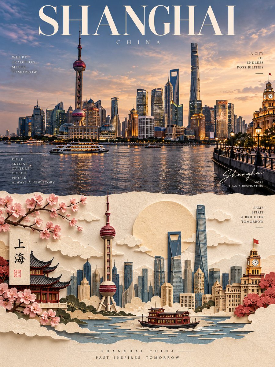 为 [CITY / LOCATION]（城市 / 地点）创作一张高端、精致、编辑风格十足的旅行海报。仅依据所写的地名与描述，独立生成整幅设计。 采用严格的 3:4 纵向构图，水平分割为完全相等...