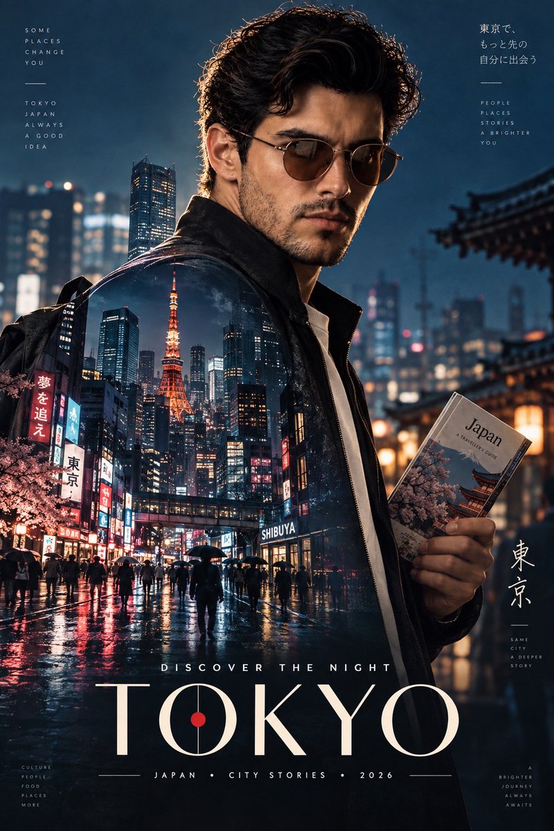 创建一个高端、超写实的电影感旅行编辑海报，以我上传的面孔作为唯一主体身份参考。 保留我确切的面部特征与自然外观——面部结构、肤色、眼睛、眉毛、鼻子、嘴唇、颧骨、下颌线、面部比例、自然肌肤纹理、...