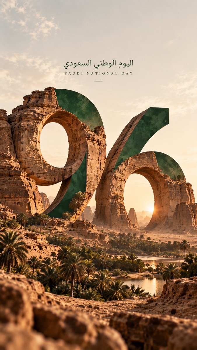 沙特国庆日96图片 💚🇸🇦 我选择了艾卜哈、吉达、欧拉、塔布克 GPT图像提示 Create a premium cinematic vertical editorial poster cel...