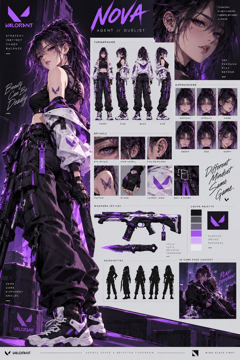 认识 NOVA，VALORANT 战场上的全新力量。 她不会等待完美的战术。她亲手创造它。 使用 Gpt image 2 制作，发布于 @itsPolloAI Prompt > 创建一个...