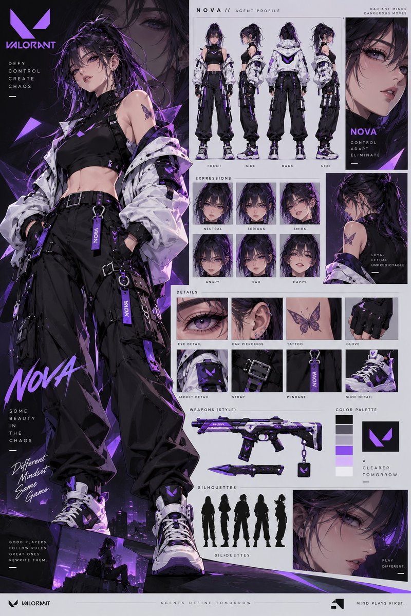 认识 NOVA，VALORANT 战场上的全新力量。 她不会等待完美的战术。她亲手创造它。 使用 Gpt image 2 制作，发布于 @itsPolloAI Prompt > 创建一个...