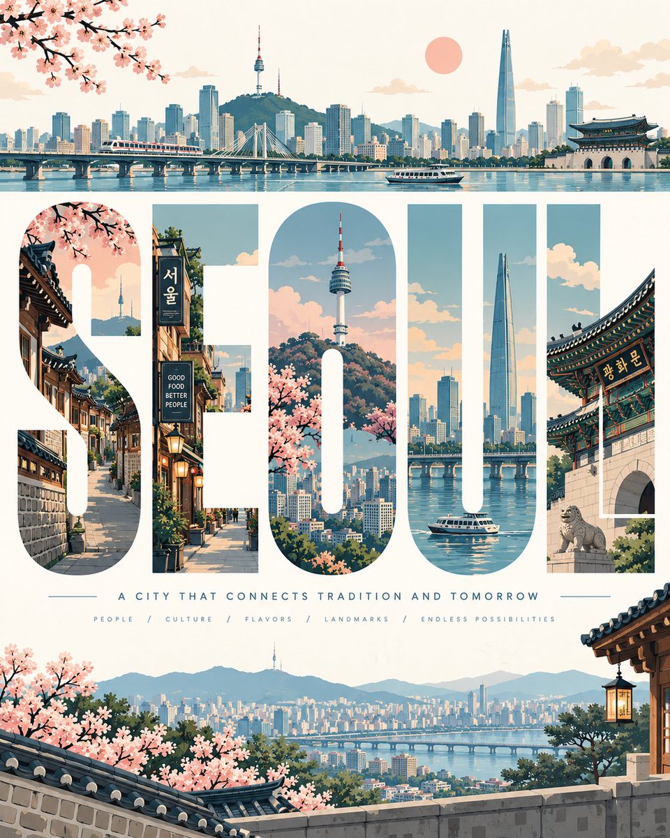 创建一个超高分辨率的 4:5 垂直旅行海报，主题围绕 [LOCATION]。所有可见文字必须仅为英文，拼写完全准确，专业排版，不能出现扭曲字母、...