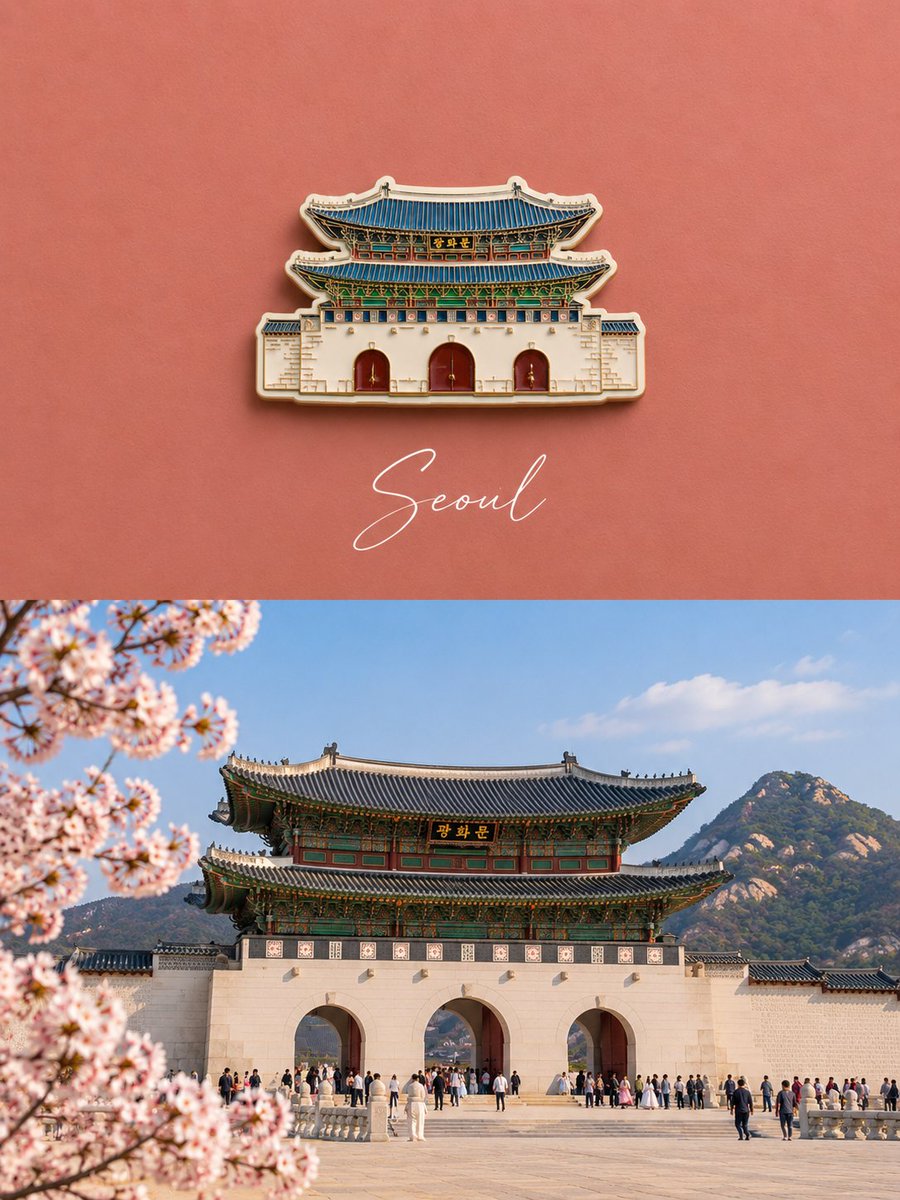 为 [LOCATION]、[COUNTRY] 创作一张高端编辑风格的旅行纪念海报，以该地点本身作为创意来源。自动识别该地点最具标志性且最具辨识度的单一视觉元素——人物、地标/建筑，或景观——且...