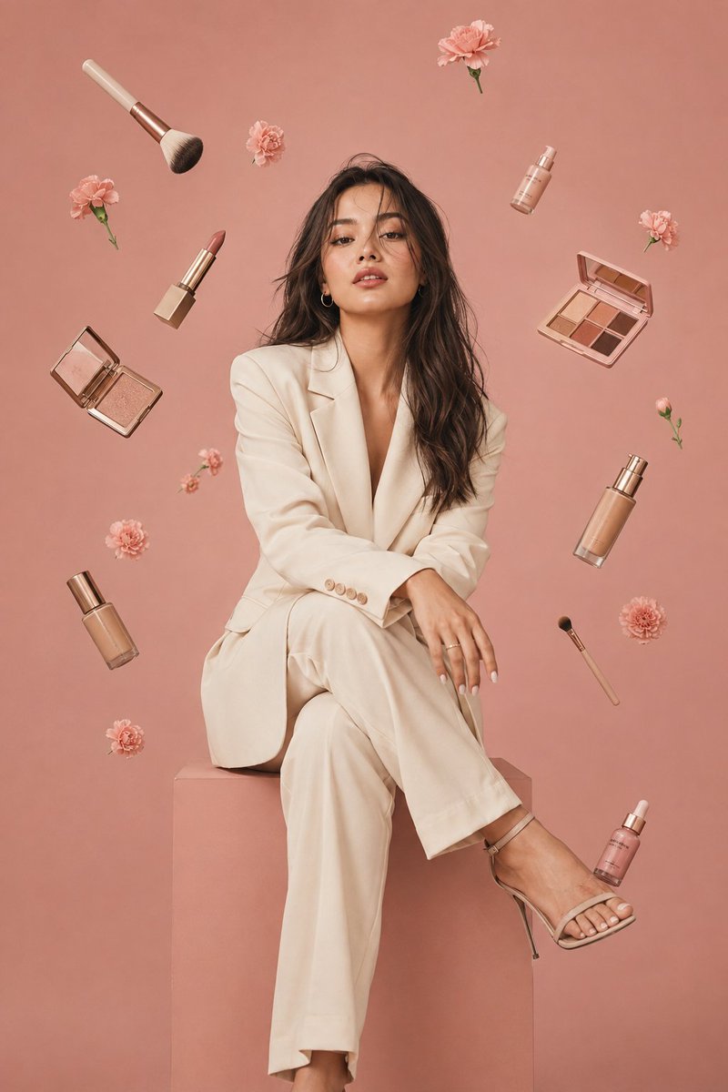 "Beauty in Bloom" Prompt ⤵️ Subject: A young woman with long, tousled dark brown wavy hair parti...