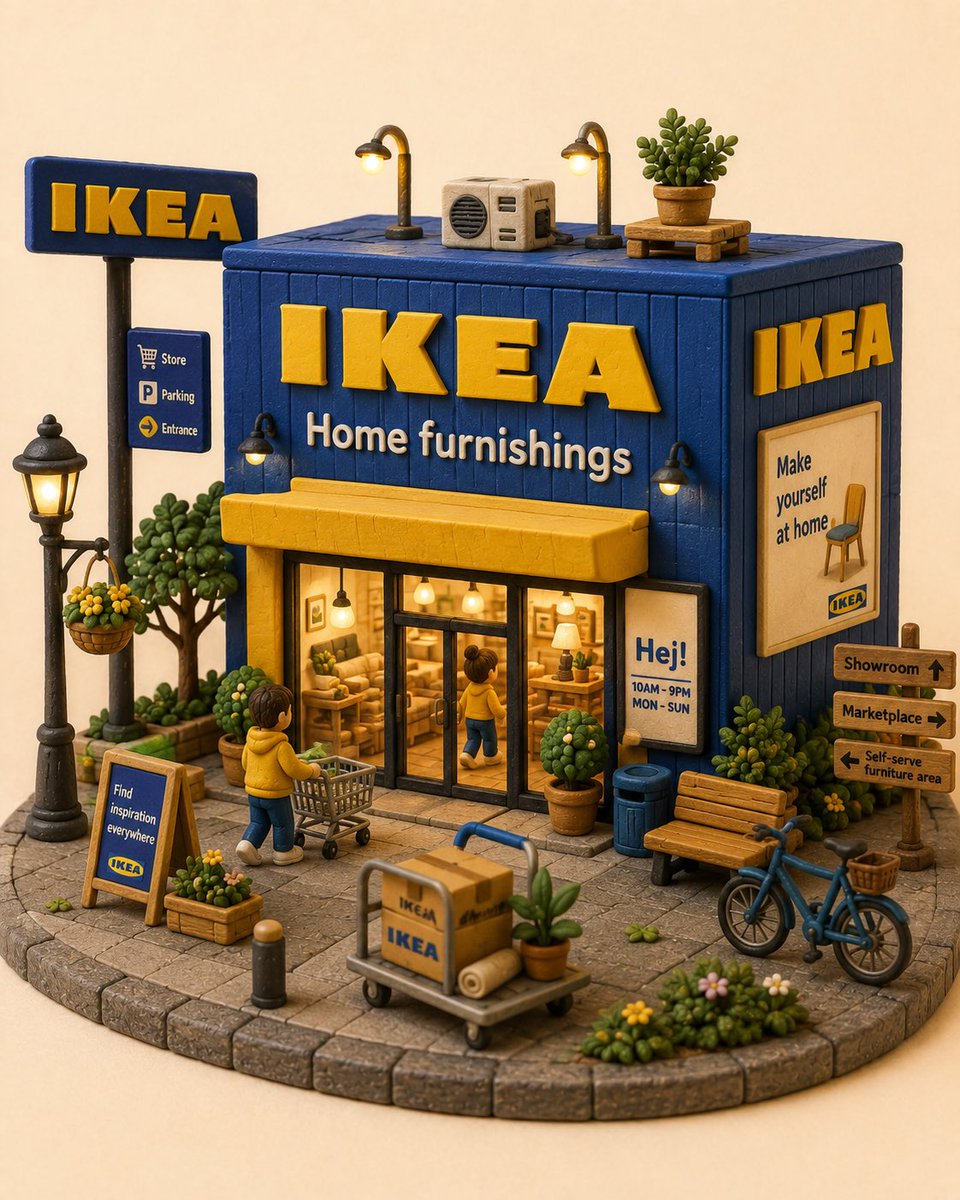 创作一个迷人的手工微缩立体场景模型，以 [STORE / BRAND NAME]（店铺/品牌名称）作为主要焦点。将这个辨识度高的店面重新构想为一个温馨、奇幻的 3D 黏土微缩模型，保留其标志性...
