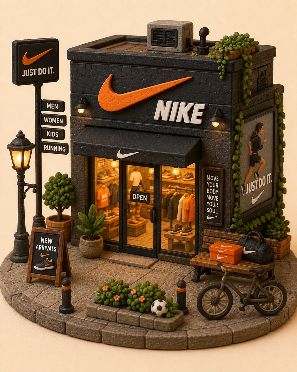 创作一个迷人的手工微缩立体场景模型，以 [STORE / BRAND NAME]（店铺/品牌名称）作为主要焦点。将这个辨识度高的店面重新构想为一个温馨、奇幻的 3D 黏土微缩模型，保留其标志性...