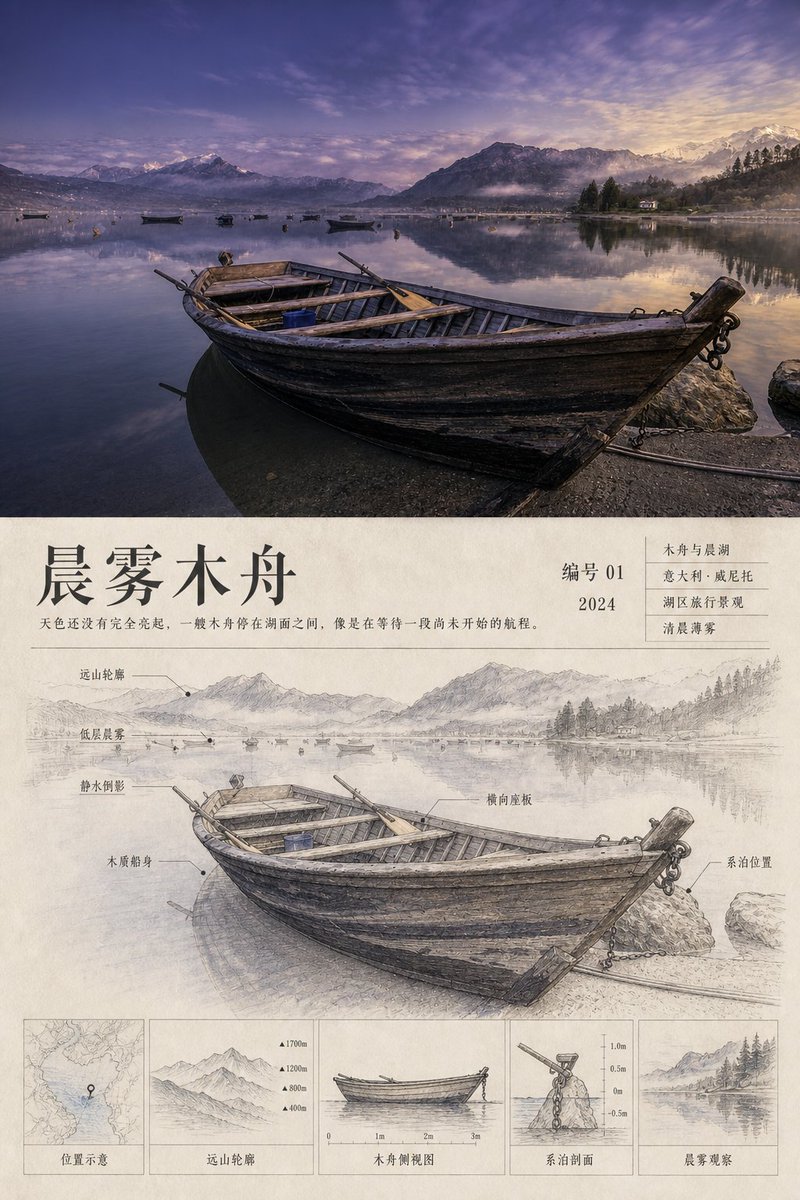 请将我上传的每一张照片分别制作成一张独立的“旅行观察档案”设计海报，不进行多图拼贴，每张照片单独输出。 整体采用2:3竖版构图，由上下两个相互呼应的区域组成。上方实景摄影约占画面43%，下方旅...