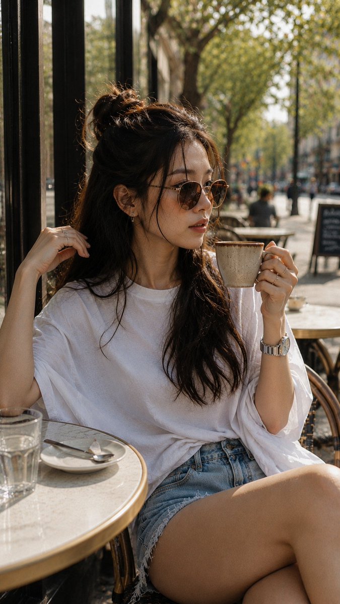 完整保留模特的五官特征,不做任何改动。打造电影感人像,呈现细腻的模拟胶片颗粒、丰富的质感,以及高度真实的肌肤——保留自然毛孔,呈现哑光、无塑料感...
